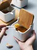 Porcelain& bamboo-covered& seasoning tank set &small seasoning box& european-style &simple seasoning& bottle combination& household