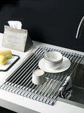 Foldable silicone drain rack, kitchen sink drain dishes, fruit and vegetable rack