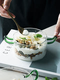 Heat resistant glass double ear bowl household dessert bowl fruit salad bowl ice cream bowl large breakfast oatmeal bowl