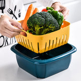 Double-layer household kitchen vegetable washing basket with lid