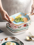 ins cute cartoon dinner plate household ceramic baking tray Nordic fruit tray dish creative handle baking tray