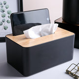 Simple wooden cover paper towel box with mobile phone rack PP desktop storage box living room dining room paper box