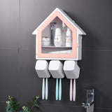 Bathroom Toothbrush Holder Wall Mount 3 Cups 6Pcs Toothbrush Holder Storage Set- No Drill Or Nail Needed