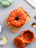 Cute pumpkin bowl & creative personality binaural baking bowl & ceramic tableware & dessert fruit bowl & steamed egg stew
