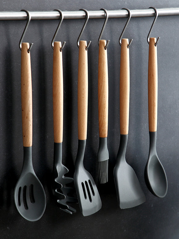 Wooden handle silicone spatula non-stick frying pan frying spatula scoops scoops oil brush spatula baking cooking