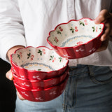 Hand-painted cherry ceramic bowl small rice bowl fruit dessert snack bowl creative retro lace bowl snack bowl (4 person)