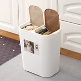 Trash Can Rectangle Plastic Push-Button Dual Compartment 12liter Recycling Waste Bin Garbage Can