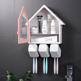 Bathroom Toothbrush Holder Wall Mount 3 Cups 6Pcs Toothbrush Holder Storage Set- No Drill Or Nail Needed