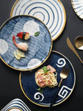 Japanese style hand-painted ceramic steak western plate retro breakfast dessert salad plate creative art flat plate