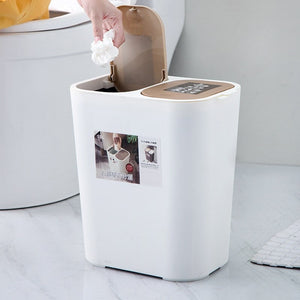 Trash Can Rectangle Plastic Push-Button Dual Compartment 12liter Recycling Waste Bin Garbage Can