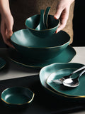 Retro green ceramic phnom penh tableware rice bowl soup bowl spoon dish dish fish dish irregular shaped bowl dish(4 people)
