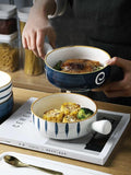 Japanese hand-painted& handle bowl & creative baking bowl & ceramic fruit salad bowl & microwave oven baked rice bowl