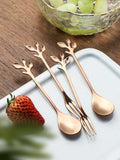 Cute Leaf Fruit Fork 6pcs & Creative Fruit Spoon & Stainless Steel Dessert Spoon & Cake Fork