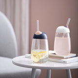 with straw drinking glasses&Nordic wind&INS wind&cute&student&transparent&large capacity&portable&plastic