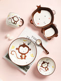 Animal ceramic children's tableware divide grid small plate cartoon lovely one person eats breakfast set baby rice bowl food dinner set kitchen scale plate set barang dapur cutlery set ceramic bowl kitchen tools glass container