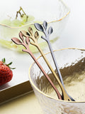 Cute Leaf Fruit Fork 6pcs & Creative Fruit Spoon & Stainless Steel Dessert Spoon & Cake Fork