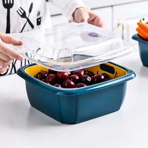 Double-layer household kitchen vegetable washing basket with lid
