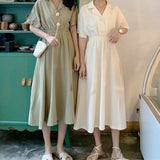 Mid-length solid color dress women loose and versatile short-sleeved slim skirt