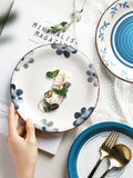 Small Japanese hand-painted ceramic plate kiln cooking household dishes personality blue and white dessert plate fruit salad plate