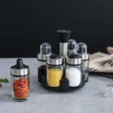 Glass seasoning bottle set can rotate kitchen soy sauce vinegar bottle with perforated cover small oil pot seasoning bottle 6 bottles