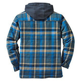 Men Fashion Plaid Long-sleeved Loose Hooded Jacket Shirt Jacket Autumn and Winter Thick Cotton Coat Zip Up Hoodie Coat