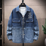 Men Fashion Gradient Print Denim Jacket 2022 Spring and Autumn Youth Casual Versatile Shirt Jacket Korean Style Clothes