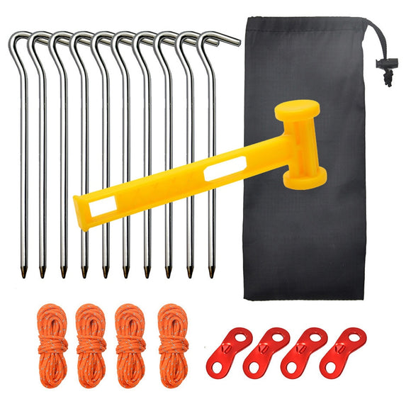 Aluminum Tent Pegs 10Pcs 18cm Tent Hooks PE Plastic Ground Nails Camping Accessories Hammer with 4 Reflective Ropes