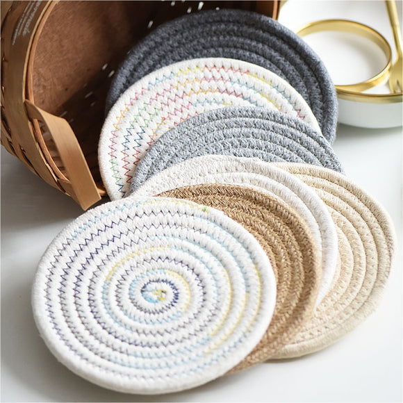 grocery hand-woven cotton pads dishes eat mat anti hot pot cup mat thread thickening insulation pot holder  table cloth barang dapur kitchen accessories kitchen tools(1pc)