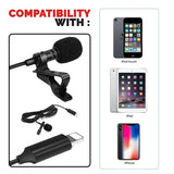 Portable Lavalier Microphone Plug & Play for Digital Recording Compatible with Apple Devices