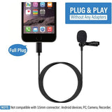 Portable Lavalier Microphone Plug & Play for Digital Recording Compatible with Apple Devices