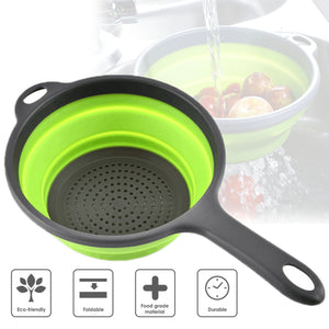 Kitchen Vegetable Retractable Strainer Sieve Thermoplastic Rubber Material Fruit Washing Basket with Handle