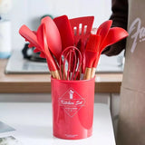 12 Pcs Silicone Cooking Tools Set Kitchen Cookware Utensils Household Accessories Spatula Scraper Brush Dining