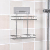2 Tiers Stainless Wired Mesh Bathroom Shelf Kitchen Organizer with Self Adhesive Function