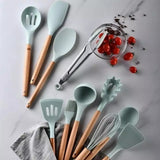 12 Pcs Silicone Cooking Tools Set Kitchen Cookware Utensils Household Accessories Spatula Scraper Brush Dining
