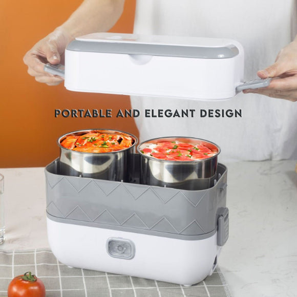 Portable Electric Lunch Box Heating Double Layer Stainless Multifunctional Mini Rice Cooker