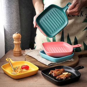 1PC Ceramic Plate with Handle Baking Pan Ceramic bakeware Breakfast plate
