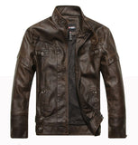 Leather jacket men's leather clothing European and American fashion Slim men's motorcycle PU leather jacket plus velvet leather