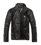 men's motorcycle leather jacket European style leather jacket stand collar plus velvet men's leather jacket