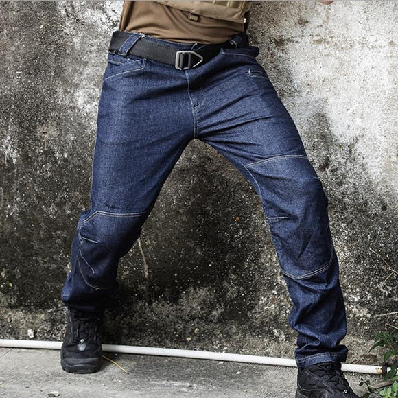 Army Tactical Denim Jeans Men Military Special Force Flexible Trousers Multi-Pocket Casual Cargo Jeans Male Durable Work Pants