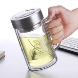 520ml double wall glass tea water bottle  glass cup with  infuser