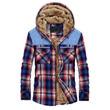 Men's Winter Fleece Shirt Thick Warm Hooded Coat Casual Long Sleeve Plaid Shirts Cotton Flannel Military Shirts Camisas Homme