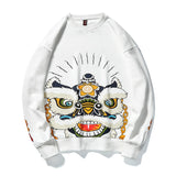 New Chinese wind lion pattern T-shirt  fashion round neck hip-hop loose size coat  couple Plush sweater
