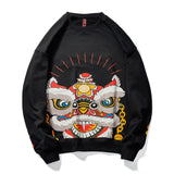 New Chinese wind lion pattern T-shirt  fashion round neck hip-hop loose size coat  couple Plush sweater