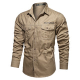 Brand 100% Cotton Shirt Men Army Military Long Sleeve Social Spring Autumn Casual Turn-down Collar Shirts Camisa Masculina 6XL