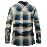 Brand 100% Cotton Plaid Shirts Men Spring Autumn Casual Long Sleeve Shirt Streetwear Chemise Homme Male Army Military Shirts 4XL