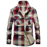 Brand 100% Cotton Plaid Shirts Men Spring Autumn Casual Long Sleeve Shirt Streetwear Chemise Homme Male Army Military Shirts 4XL