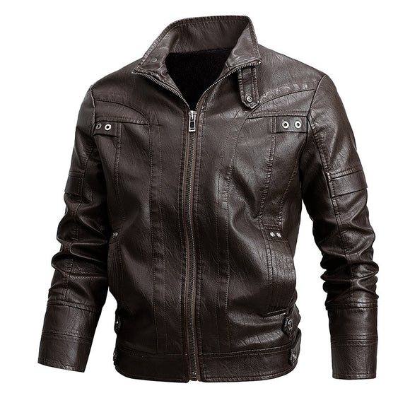 Mens Leather Jackets Casual Stand Collar Motorcycle Bike Luxury Fleece Jacket Male Thick Warm PU Leather Coats 5XL Jaqueta De Co