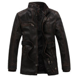Long Motorcycle Leather Jacket Men Winter Thick Warm Fleece Coats Casual Stand Collar Outwear Plus Size 6XL Faux PU Leather Coat