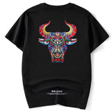 2021 Summer New 100% Cotton Year Luxury Cow Head Embroidery Large Hip Hop Tide Short Sleeve T-shirt Men's Loose T-shirt